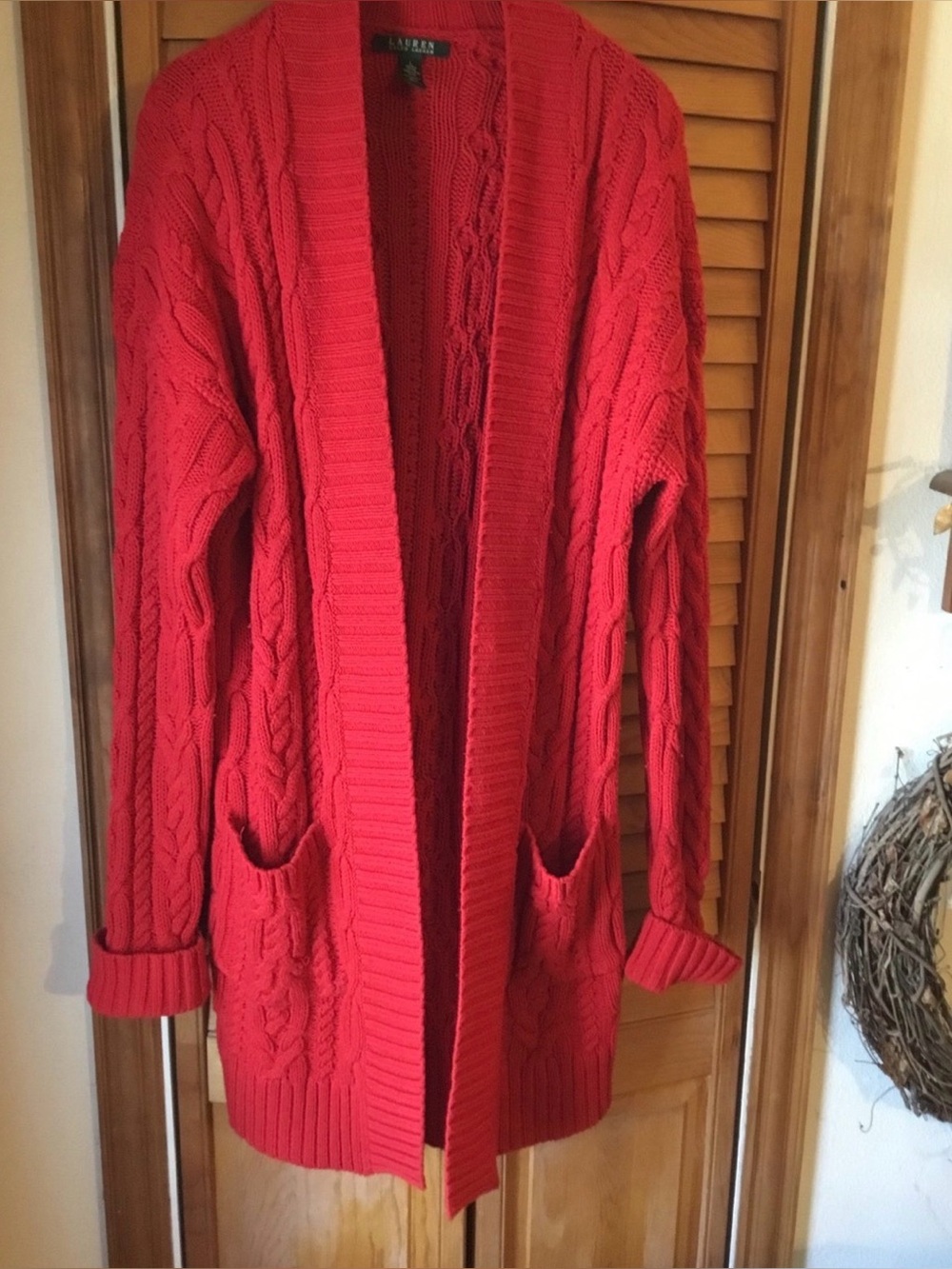 Ralph Lauren Red Cable-Knit Open Cardigan